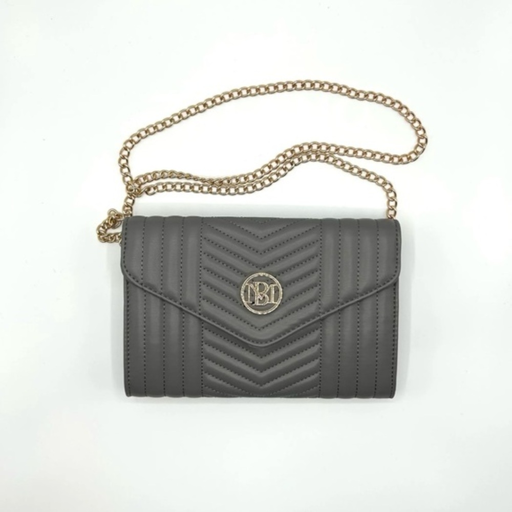 Badgley Mischka Elegant Gray Quilted Chain Bag